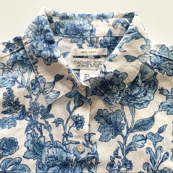 🌸New🌸Rachel Zoe Button Up Blue Floral Shirt Sz S - Picture 8 of 13